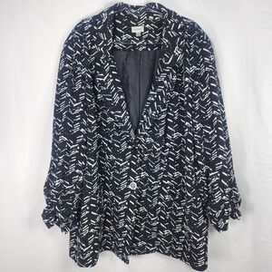 Y2K Avenue Black Print Blazer Jacket Plus 26 28 Office Resortwear Stretch Travel